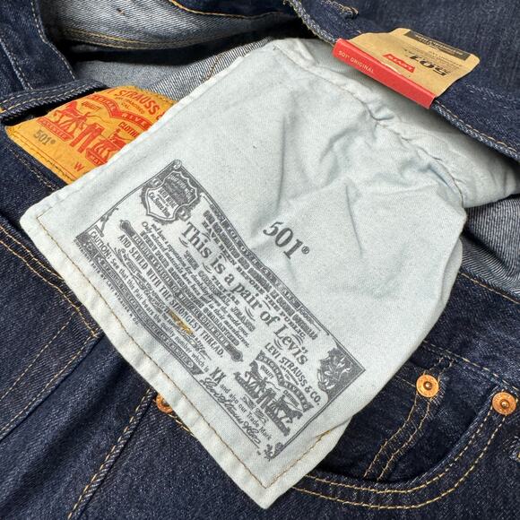 Levi's 501 Jeans Mens 40x30 ACTUAL Original Button Fly Blue Denim Dark Wash NEW - Picture 10 of 11